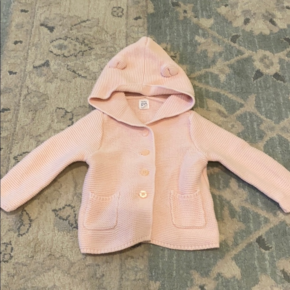 Baby Gap pink knit sweater with ears on hood